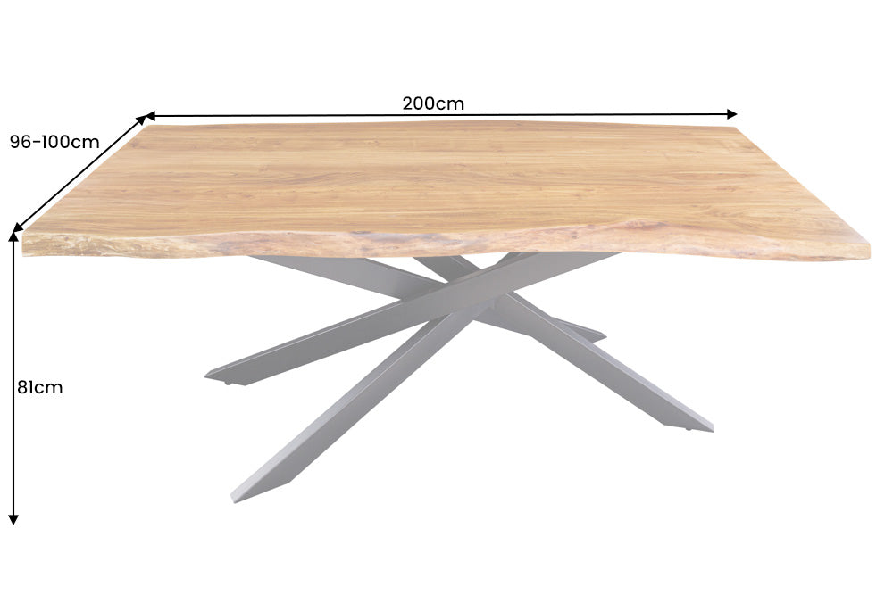 Mesa de comedor de madera maciza MAMMUT 200cm negro acacia borde de metal tapa 6cm