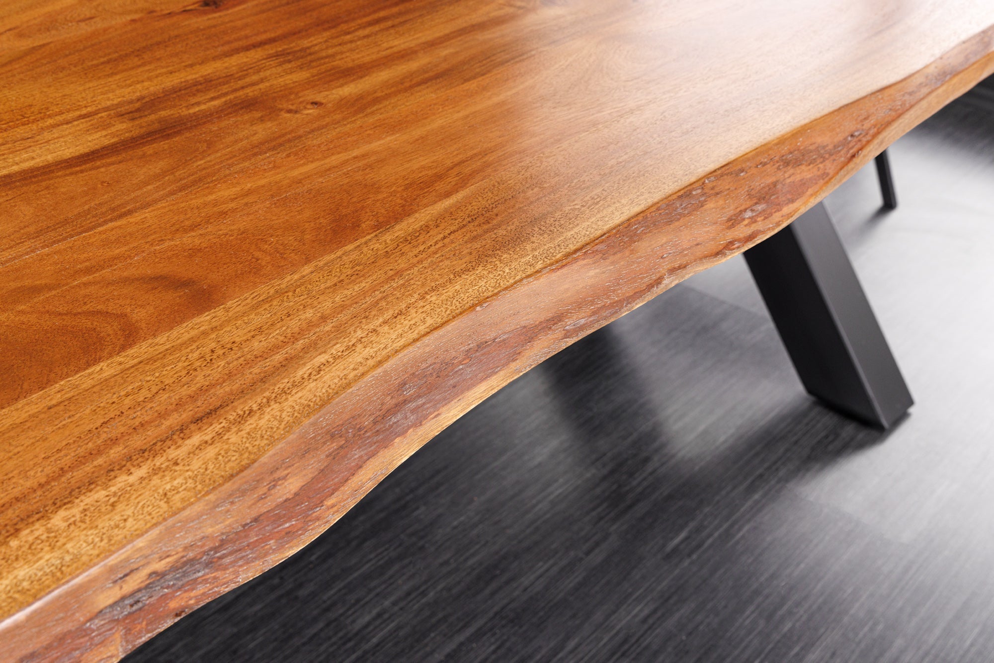 Table à manger en bois massif MAMMUT 300cm acacia cadre en X bord en métal noir plateau de table 6cm