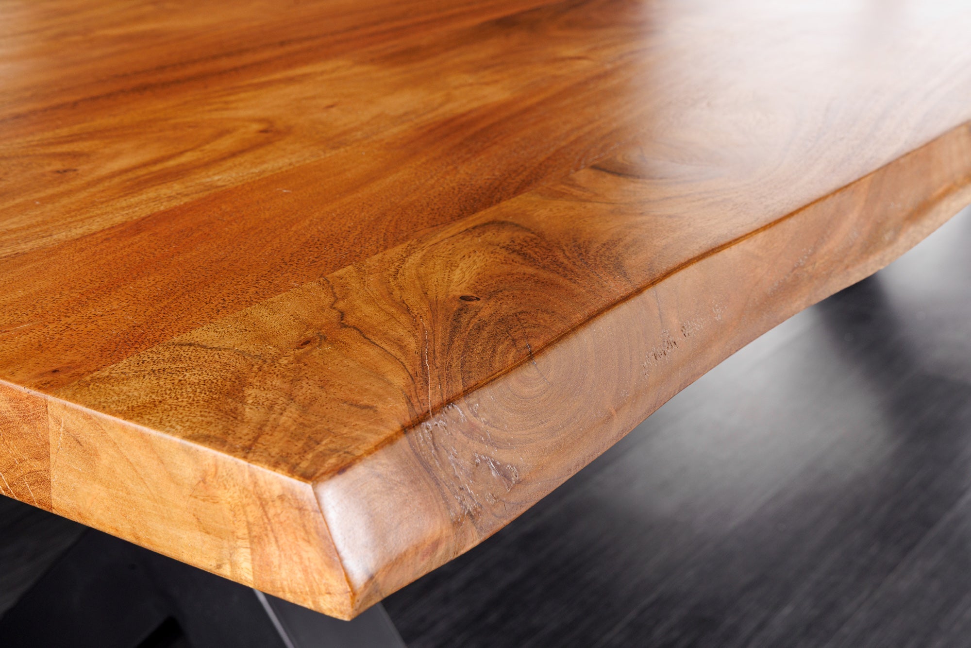 Table à manger en bois massif MAMMUT 300cm acacia cadre en X bord en métal noir plateau de table 6cm