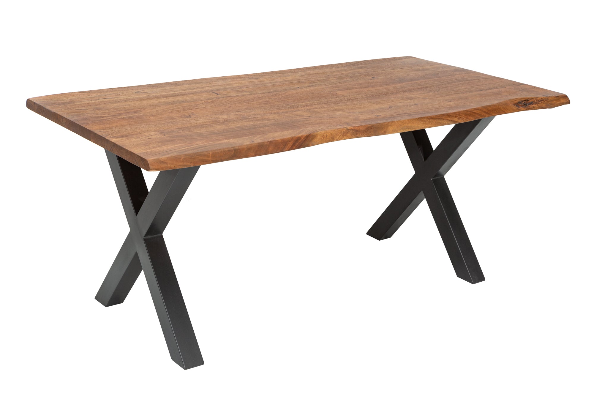MAMMUT NATURE mesa de comedor de madera maciza 180cm borde de madera de acacia antracita X marco superior 3,5cm