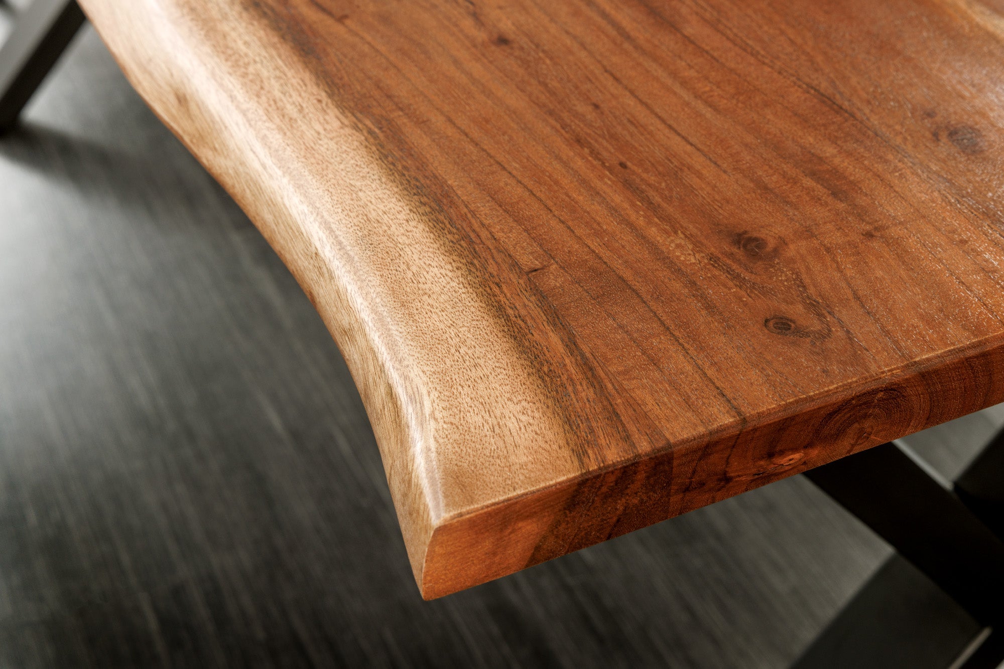 MAMMUT NATURE mesa de comedor de madera maciza 180cm borde de madera de acacia negro X marco 2.5cm tapa