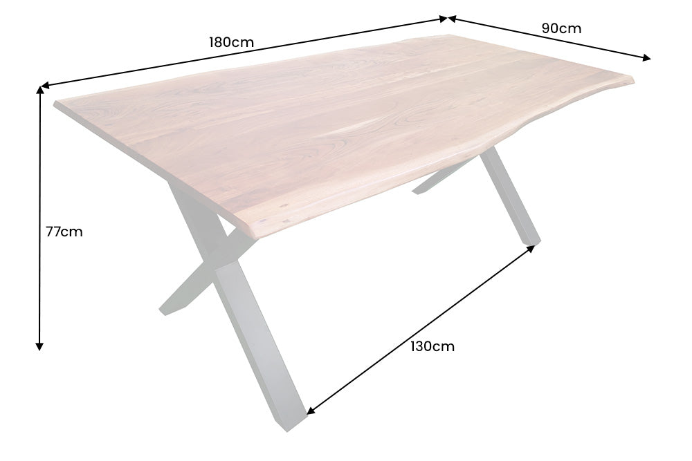 MAMMUT NATURE mesa de comedor de madera maciza 180cm borde de madera de acacia negro X marco 2.5cm tapa
