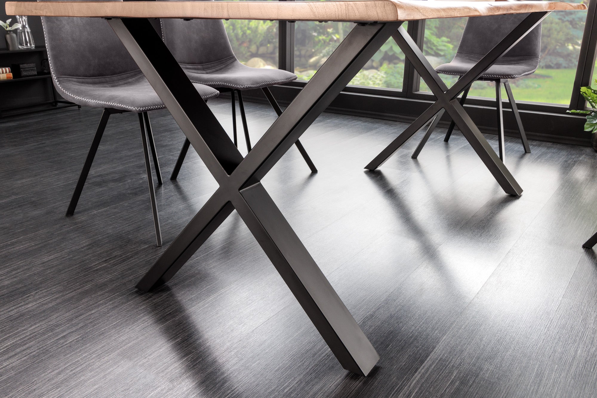 MAMMUT NATURE mesa de comedor de madera maciza 180cm borde de madera de acacia negro X marco 2.5cm tapa