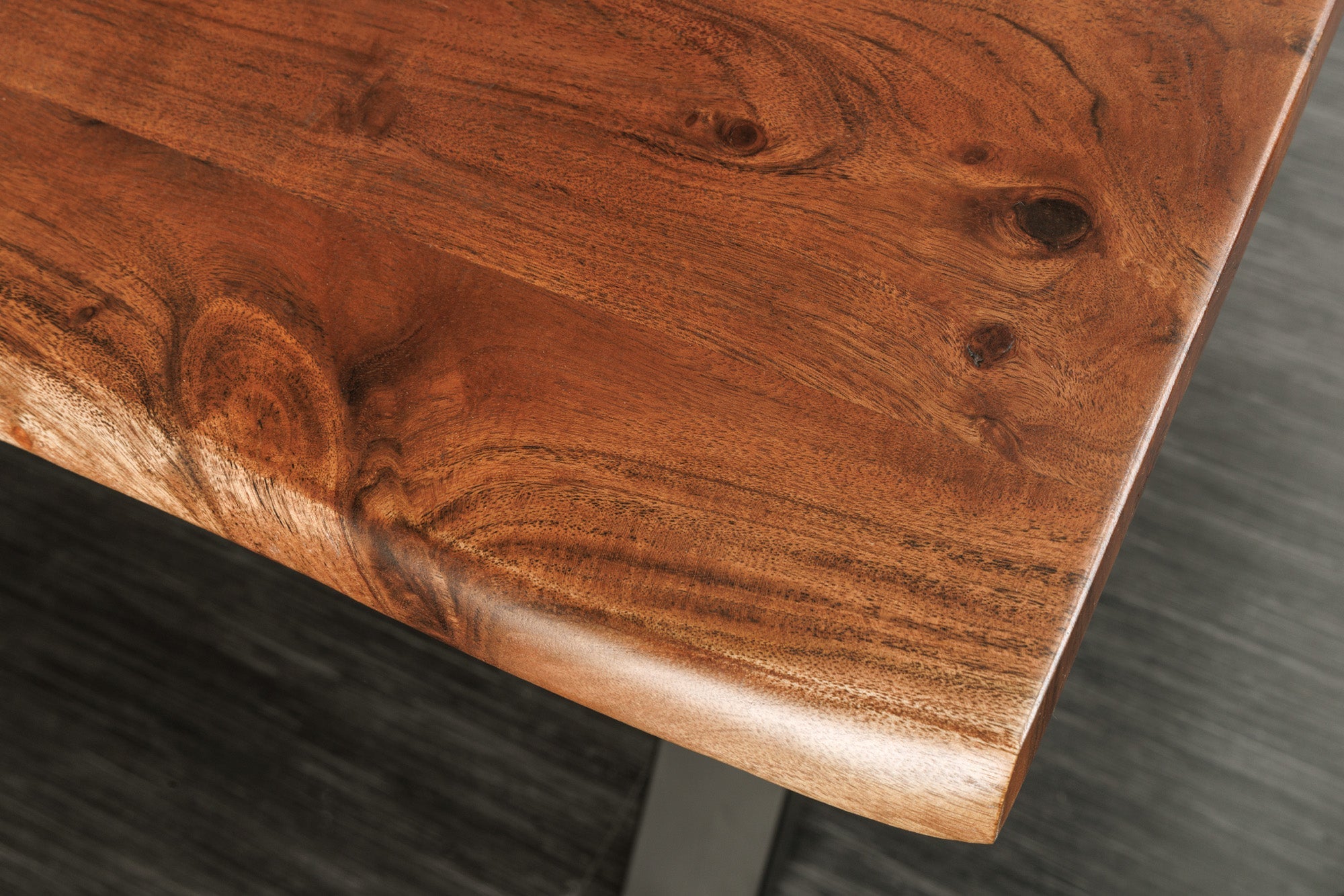 MAMMUT NATURE mesa de comedor de madera maciza 180cm borde de madera de acacia negro X marco 2.5cm tapa
