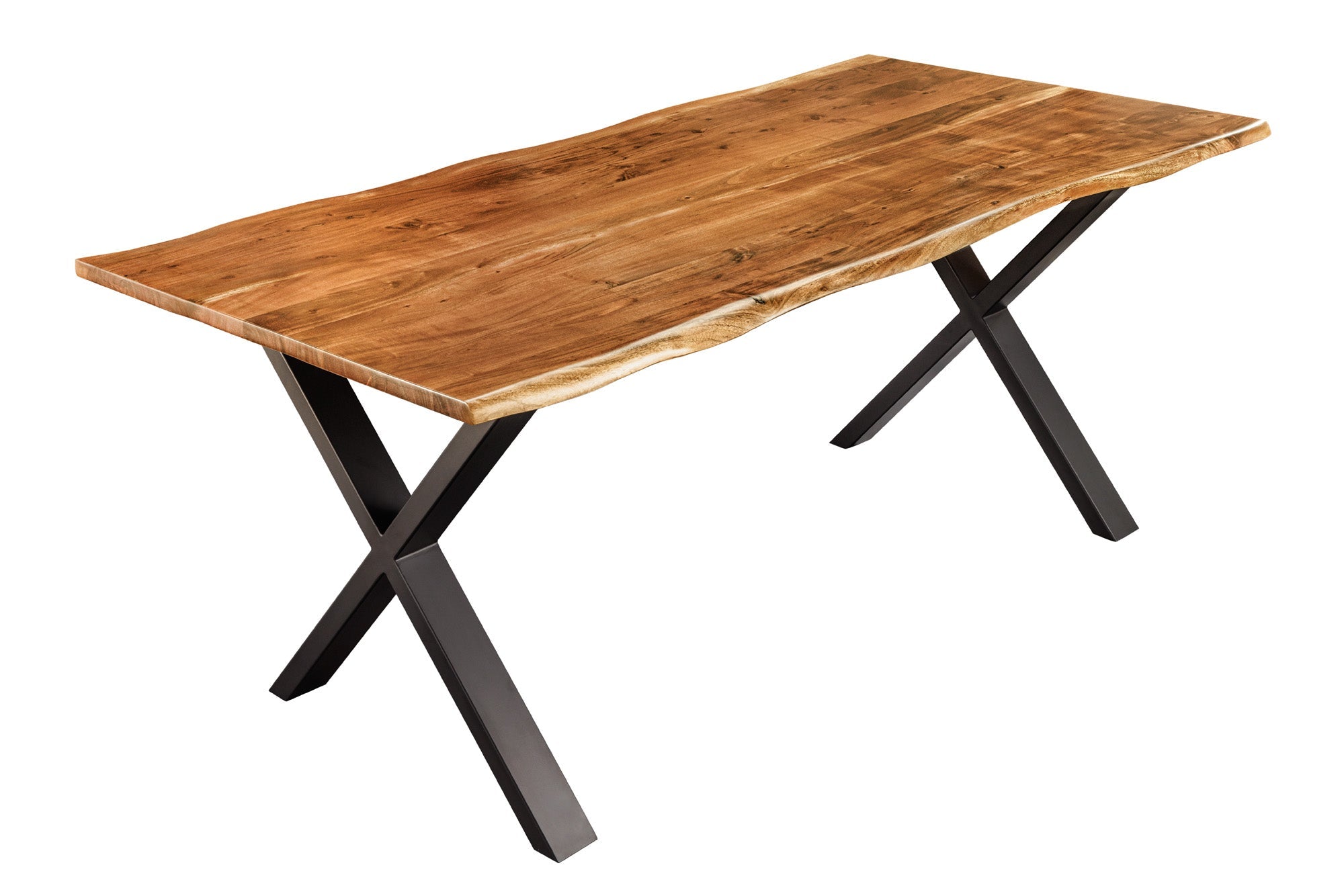 MAMMUT NATURE mesa de comedor de madera maciza 180cm borde de madera de acacia negro X marco 2.5cm tapa
