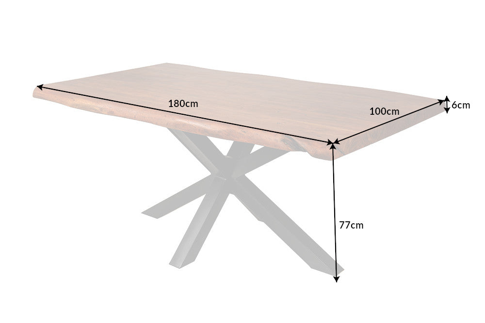 MAMMUT NATURE mesa de comedor de madera maciza 180cm Miel Acabado Acacia Canto de arbol 6cm
