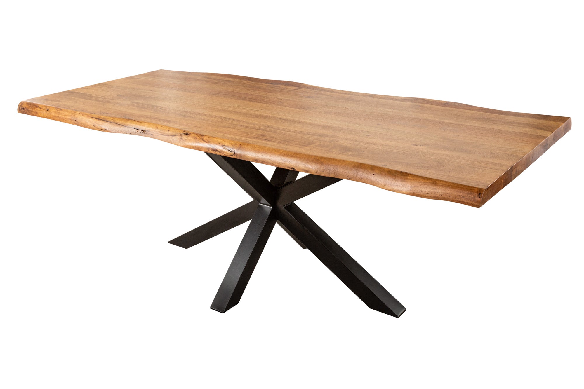 Mesa de comedor de madera maciza MAMMUT NATURE 220cm acacia marco de metal negro árbol borde superior 6cm