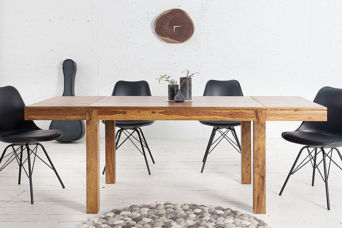 Table à manger en bois massif PURE 120-200cm finition pierre de Sheesham marron avec rallonges
