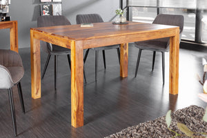 Table à manger en bois massif PURE 120cm bois de Sesham marron finition pierre grain unique