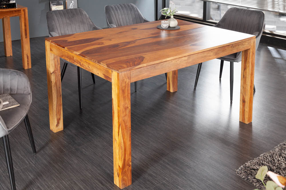 Mesa de comedor de madera maciza PURE 135 cm madera de Sheesham marrón acabado piedra monograno