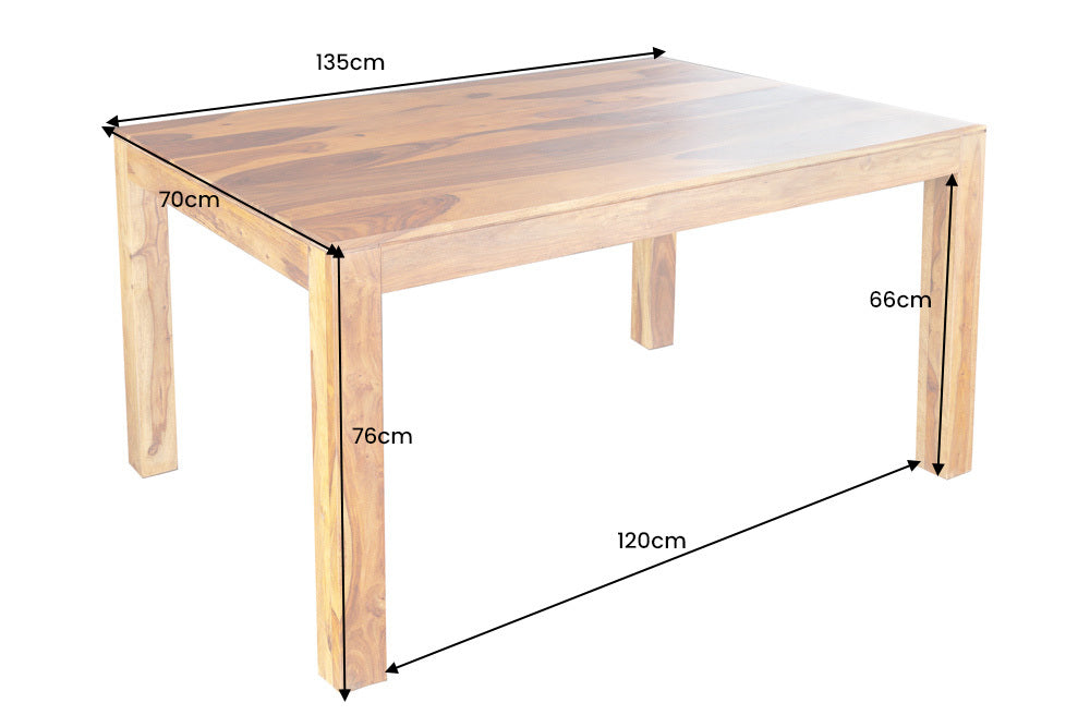 Mesa de comedor de madera maciza PURE 135 cm madera de Sheesham marrón acabado piedra monograno