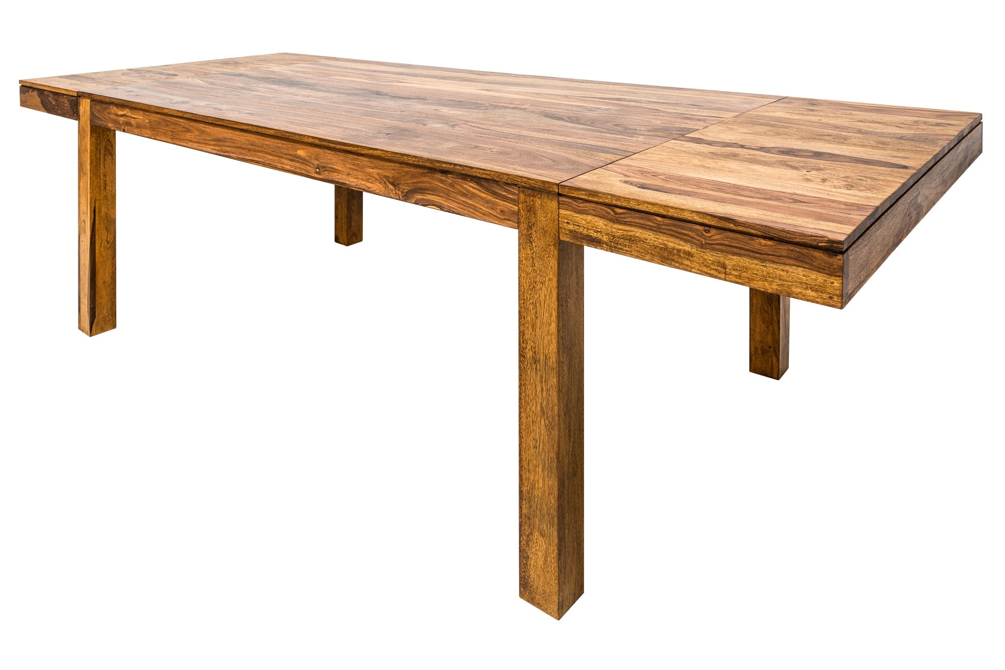 Mesa de comedor de madera maciza PURE 160-240cm acabado piedra Sheesham marron con extensiones