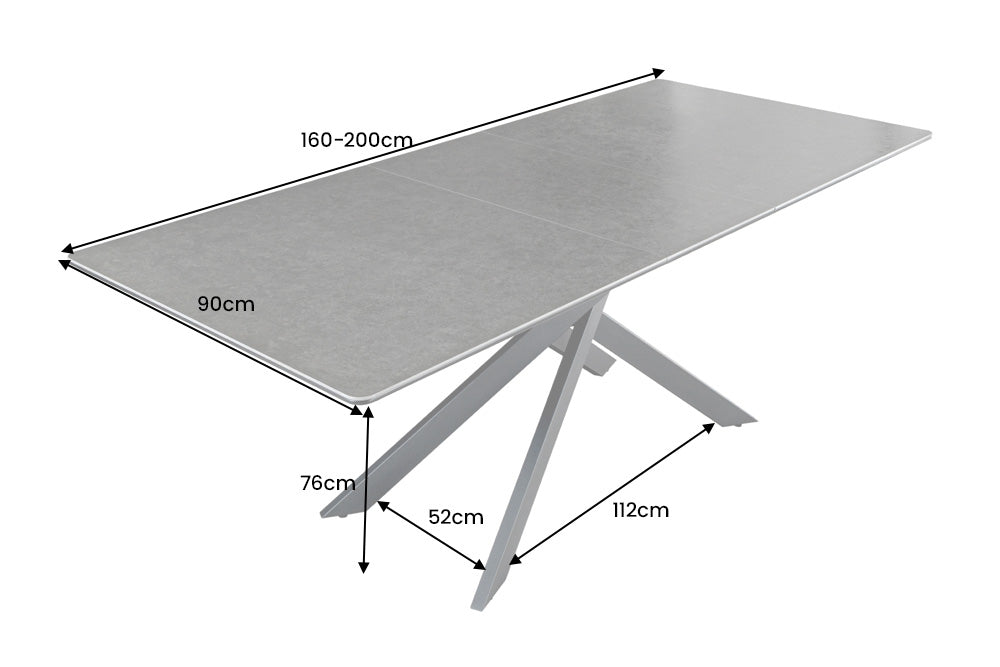 Table à manger extensible ALPINE 160-200 cm céramique anthracite structure métal noir