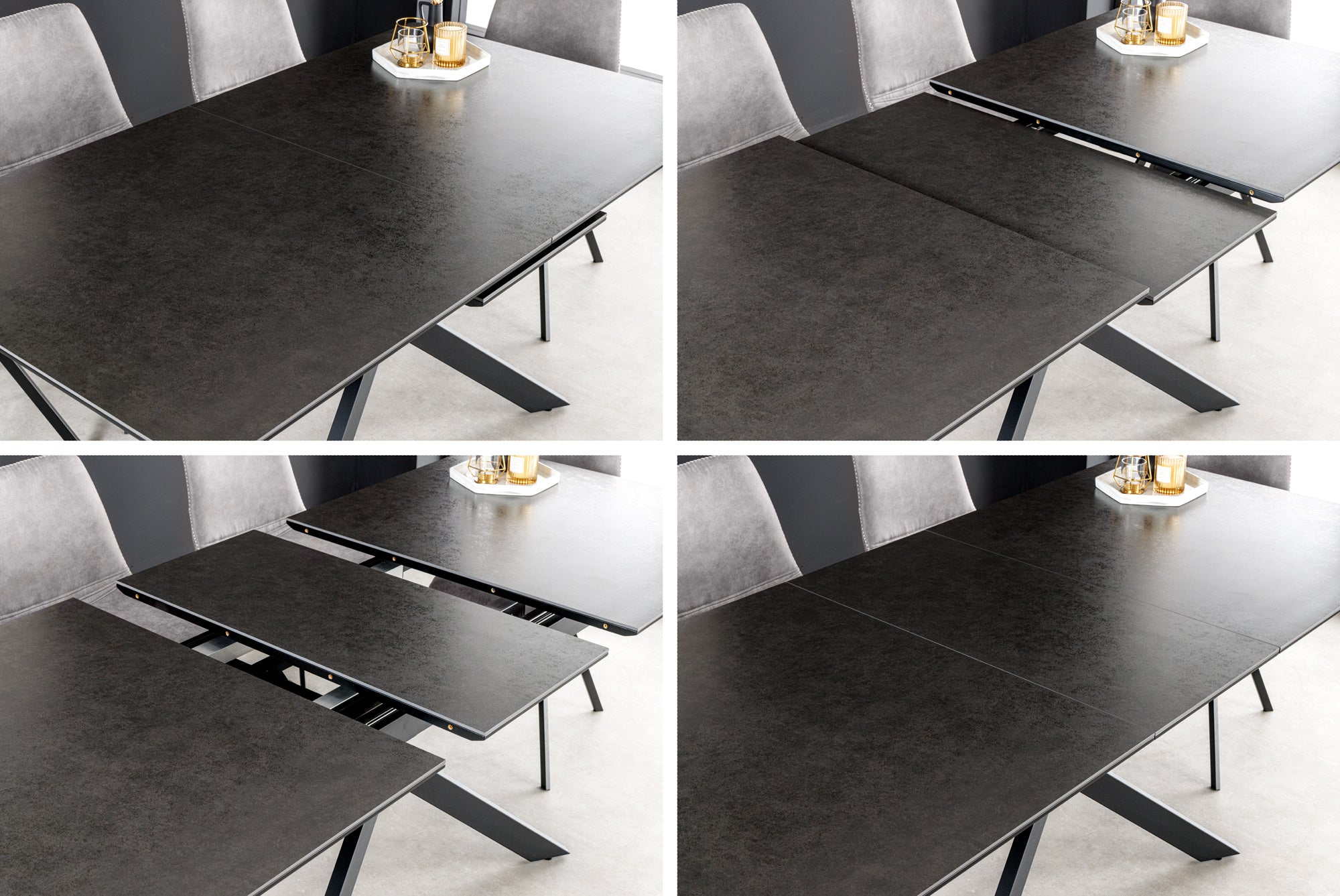 Table à manger extensible ALPINE 160-200 cm céramique anthracite structure métal noir