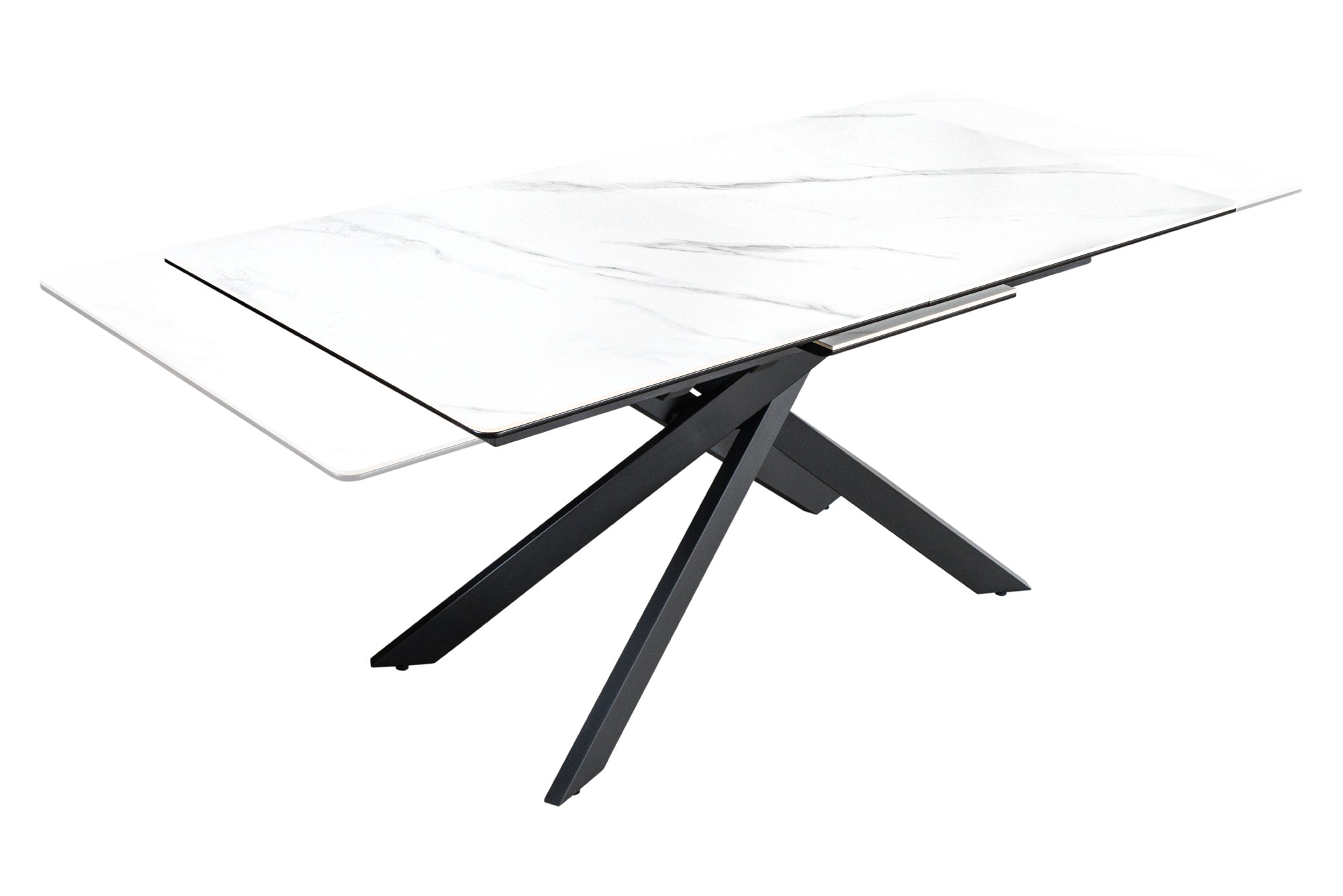 Table à manger extensible ALPINE 160-200 cm céramique blanche marbre structure métal noir