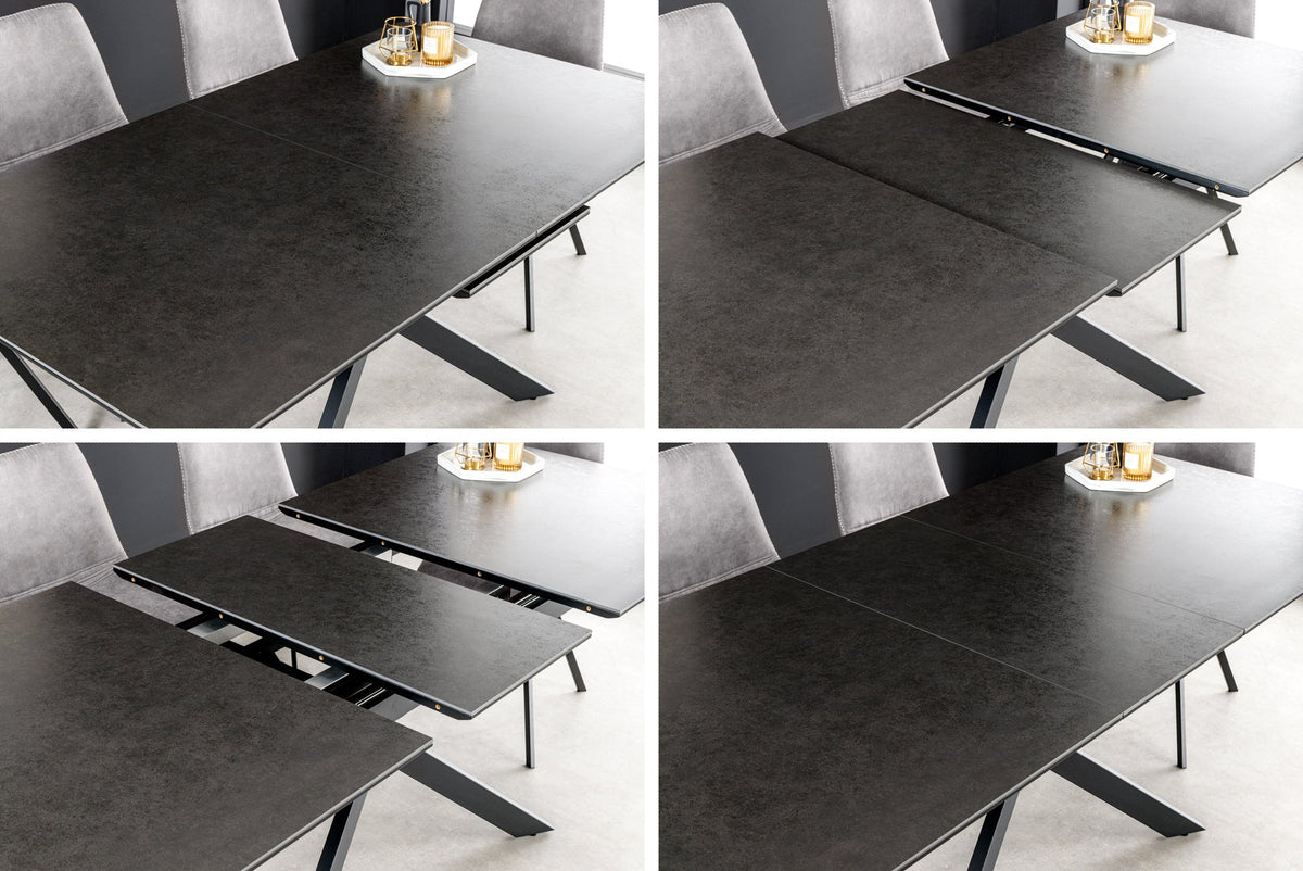 Table à manger extensible ALPINE 160-200cm céramique anthracite structure métal noir