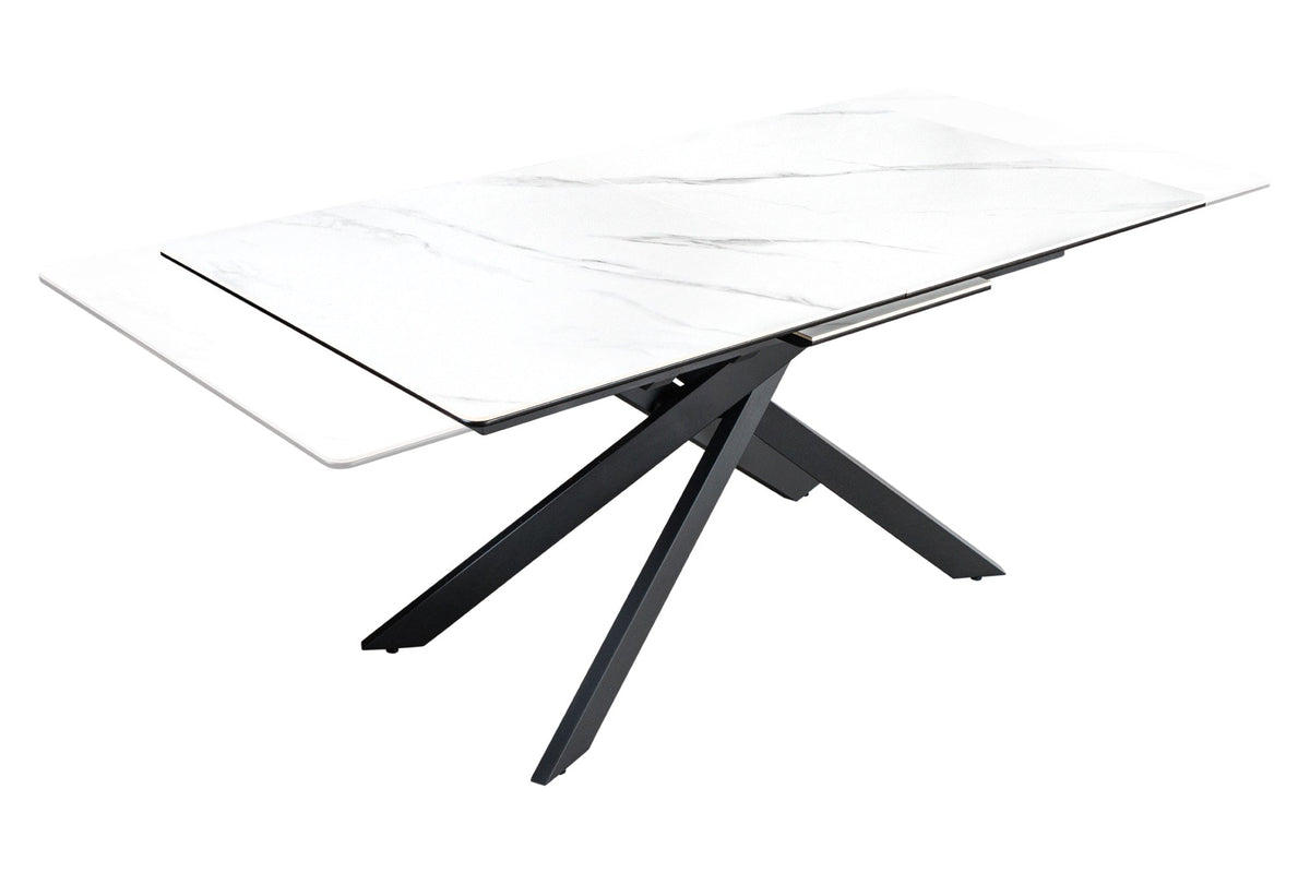 Table à manger extensible ALPINE 160-200cm céramique blanche marbre structure métal noir