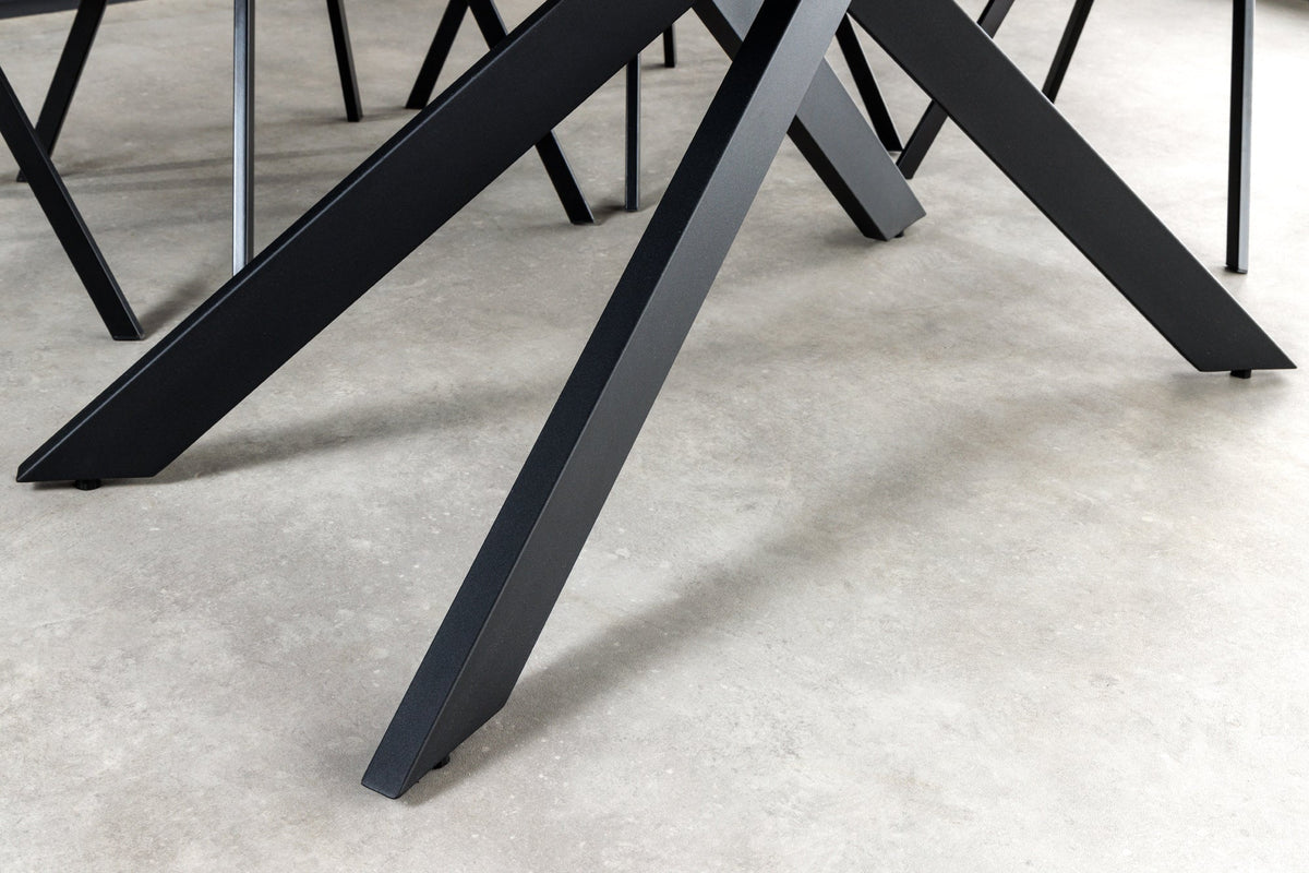 Table à manger extensible ALPINE 160-200cm céramique blanche marbre structure métal noir