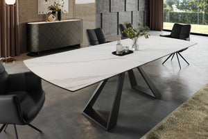 Table à manger extensible CONCORD 180-230 cm céramique blanche design marbre métal noir