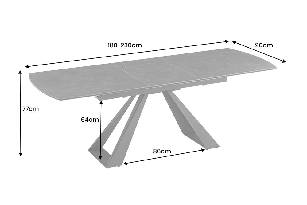 Table à manger extensible CONCORD 180-230cm céramique gris graphite métal noir