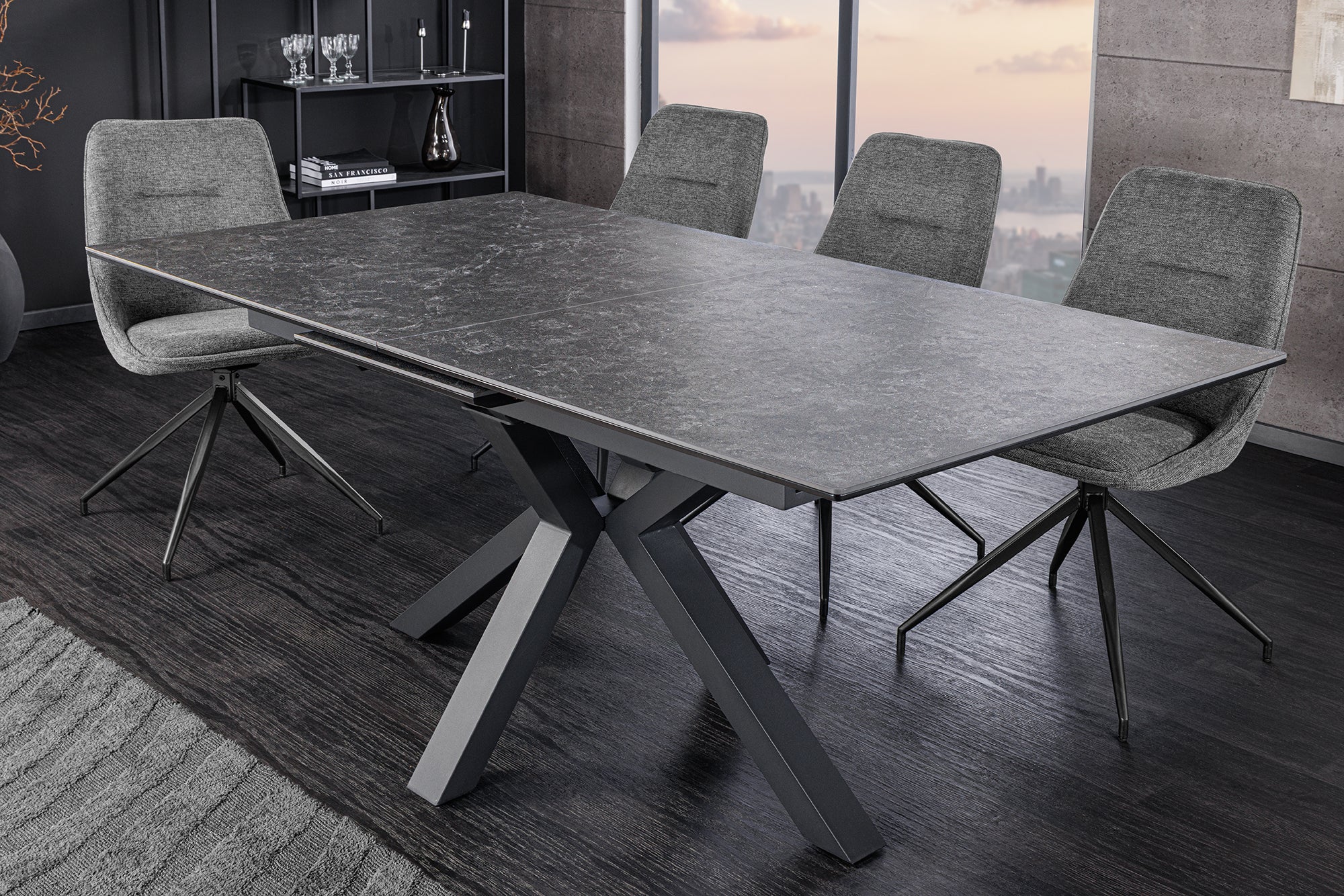 Table à manger extensible ETERNITY 160-200cm céramique gris graphite métal noir