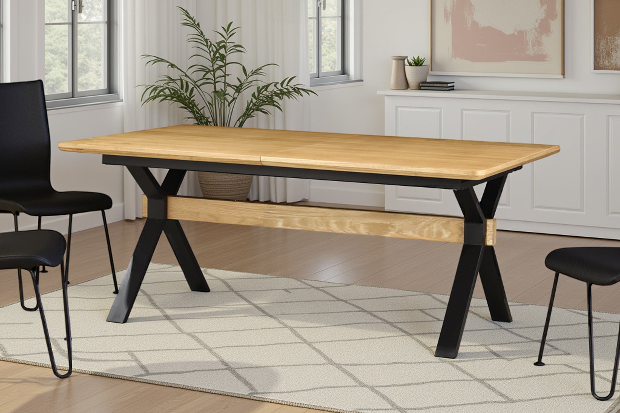 Table à manger extensible GIANT 180-300cm chêne naturel métal noir structure en X