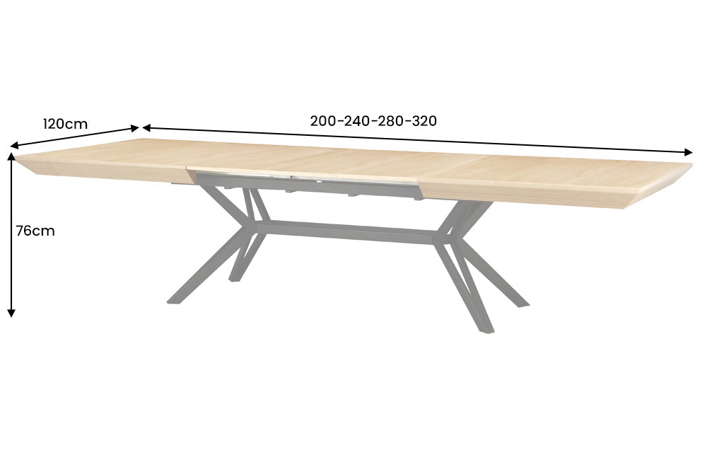Table à manger extensible GIANT 200-320cm chêne naturel métal noir
