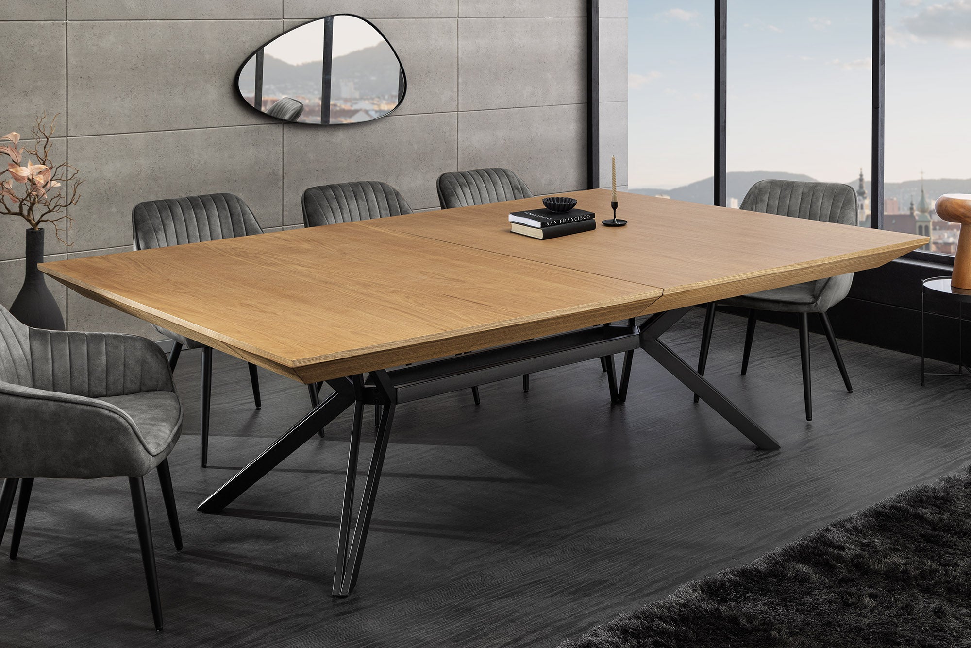 Table à manger extensible GIANT 200-320cm chêne naturel métal noir
