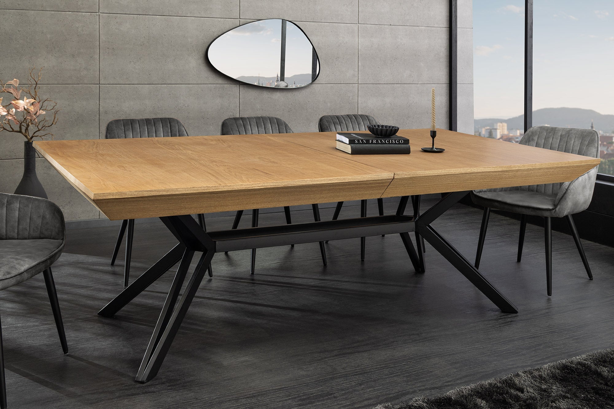 Table à manger extensible GIANT 200-320cm chêne naturel métal noir