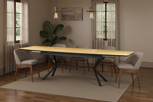 Table à manger extensible GRANDEZZA 180-270cm chêne naturel métal noir