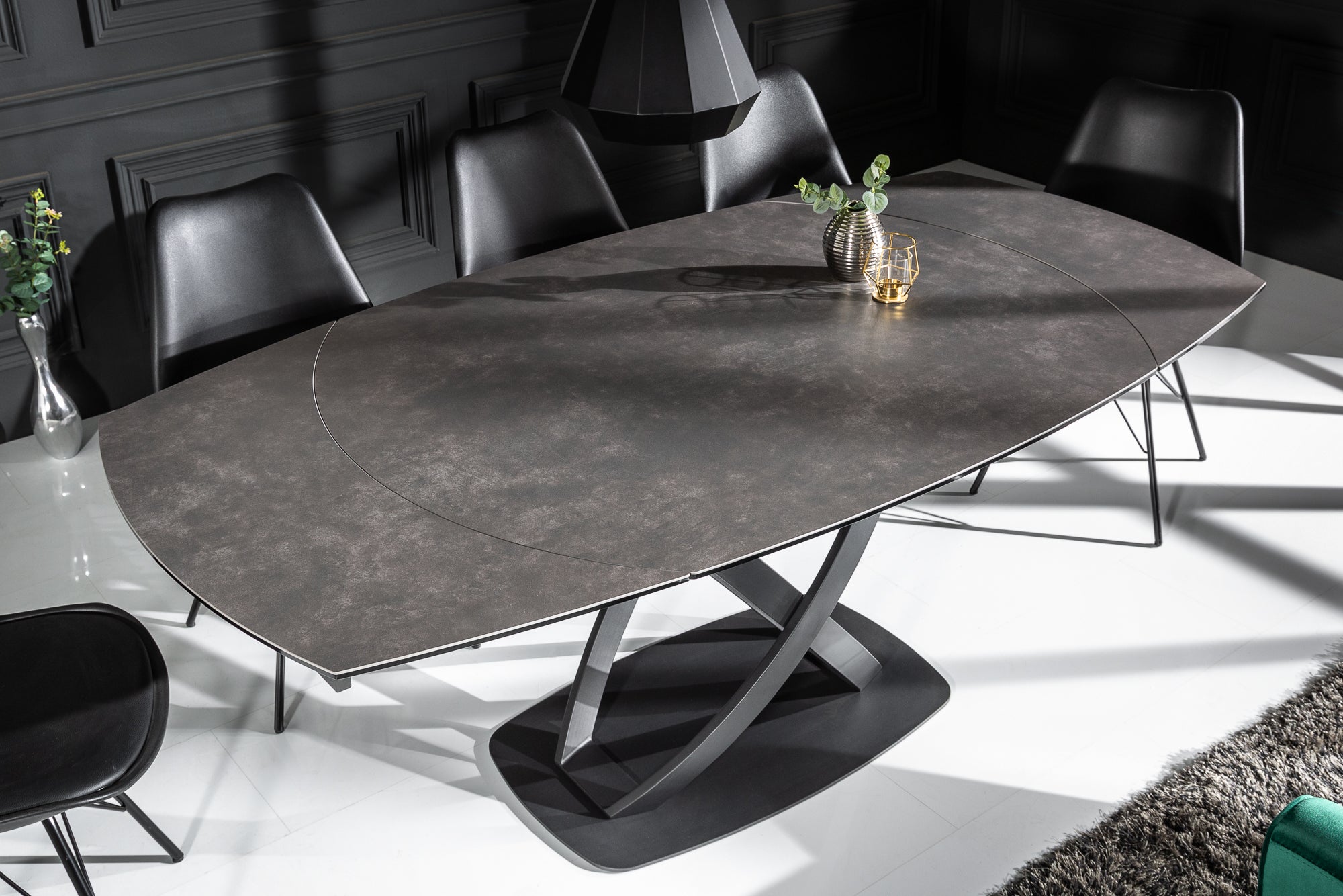 Table à manger extensible INCEPTION 130-190cm ovale en céramique anthracite fabriquée en Italie
