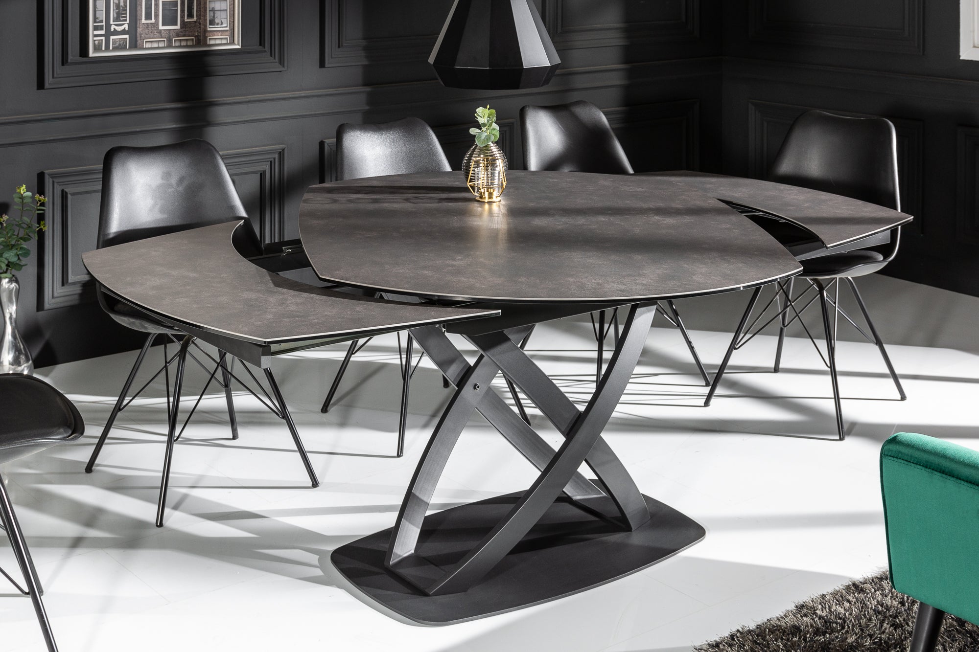 Table à manger extensible INCEPTION 130-190cm ovale en céramique anthracite fabriquée en Italie
