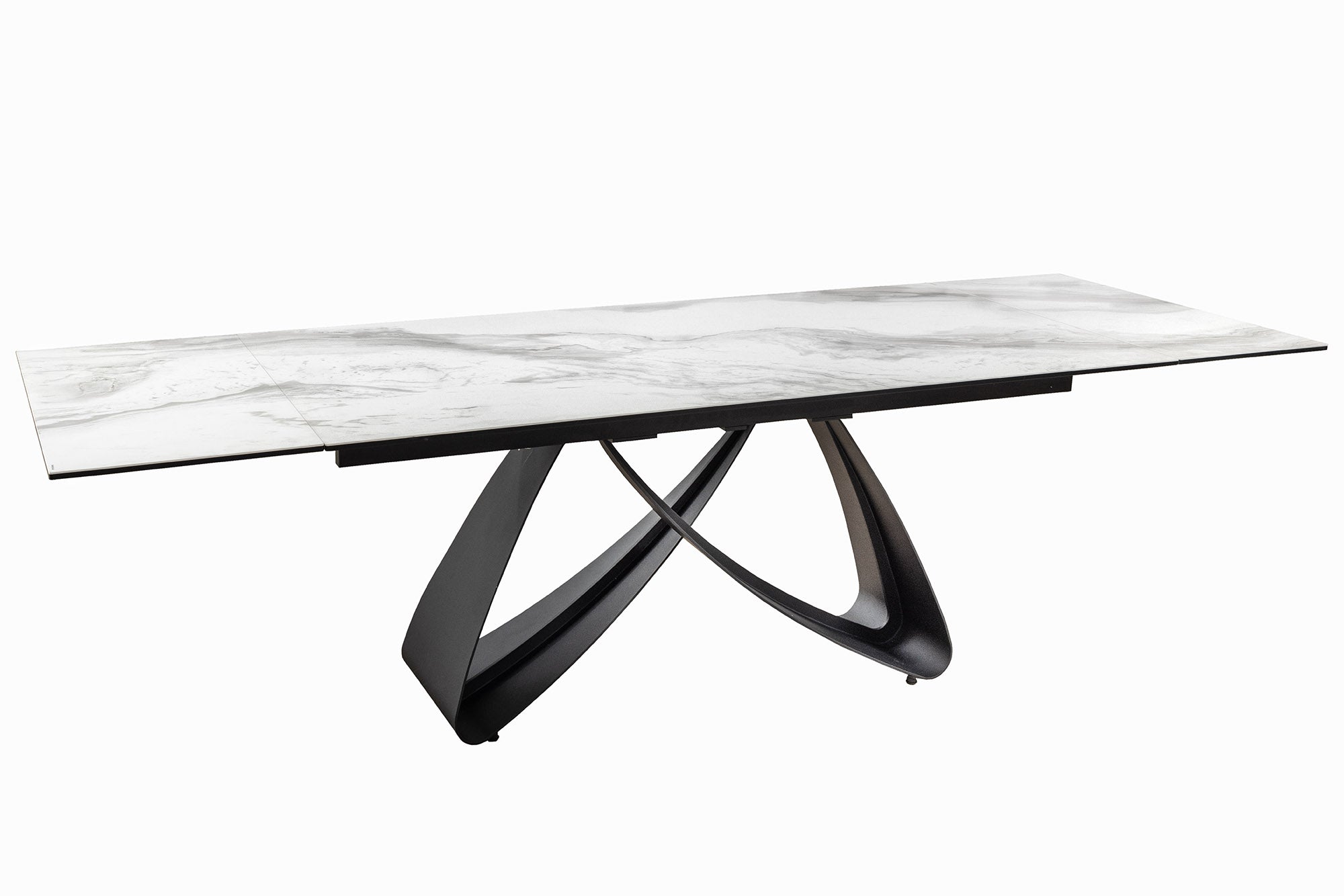 INFINITY mesa de comedor extensible 180-260cm cerámica blanca metal negro mármol