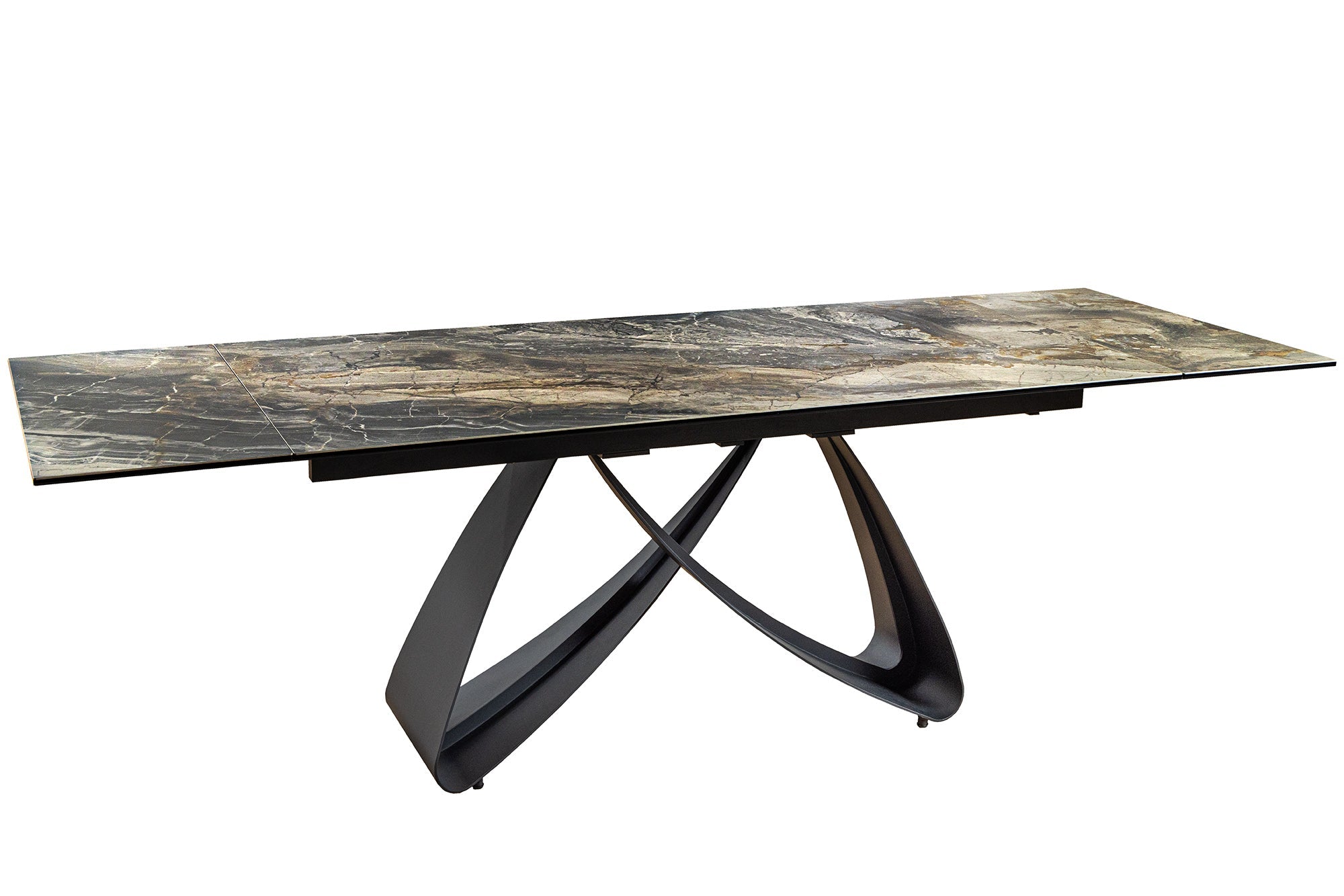 INFINITY mesa de comedor extensible 180-260cm taupe cerámica mármol negro metal