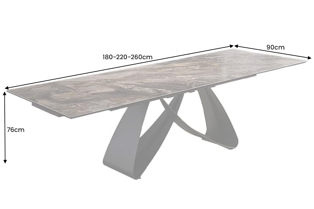 INFINITY mesa de comedor extensible 180-260cm taupe cerámica mármol negro metal