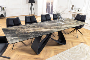Table à manger extensible INFINITY 180-260cm taupe céramique marbre noir métal