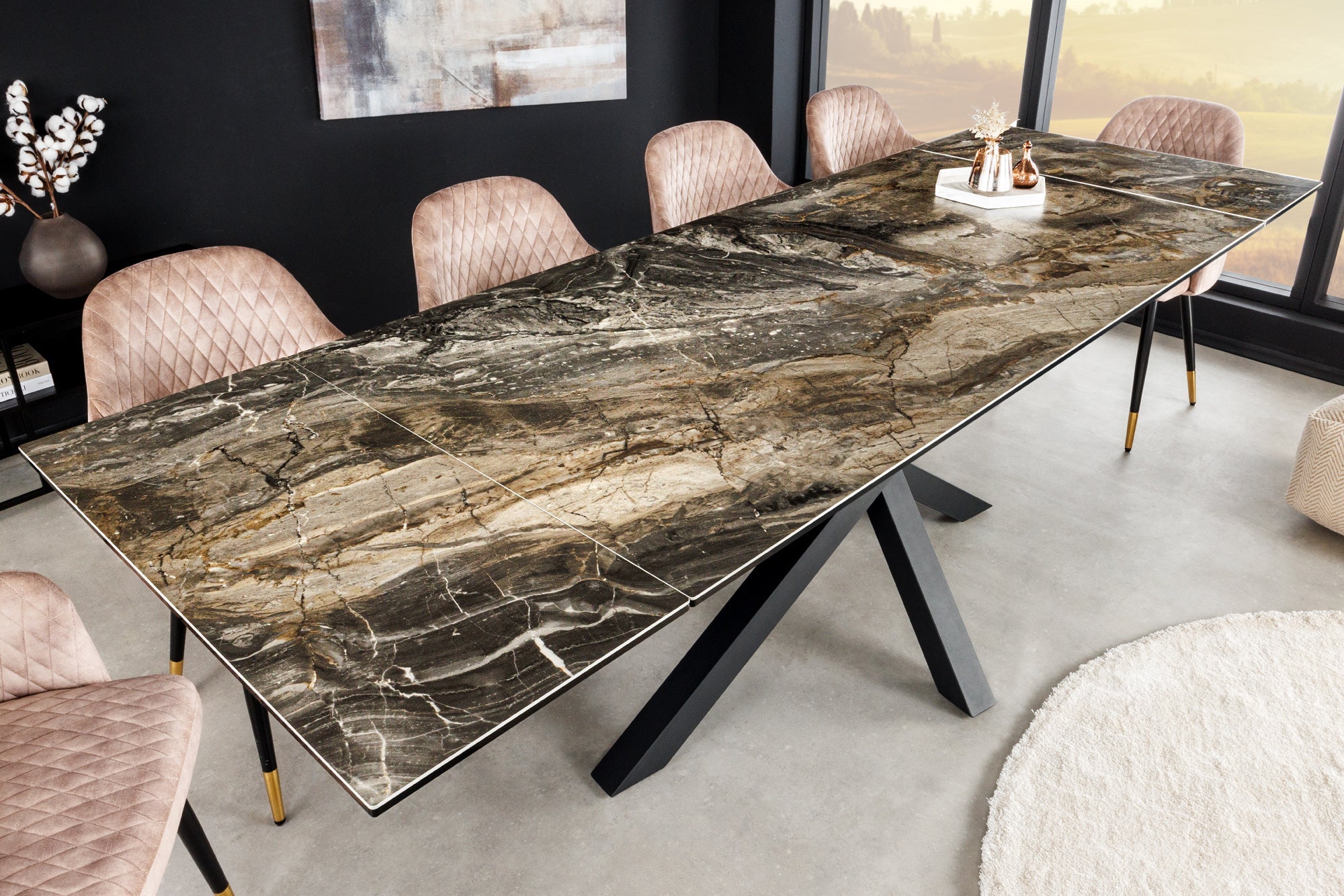 Table à manger extensible MARVELOUS 180-220-260cm en céramique marbre taupe fabriquée en Italie