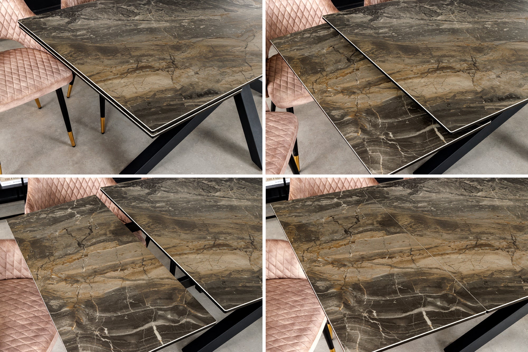 Table à manger extensible MARVELOUS 180-220-260cm en céramique marbre taupe fabriquée en Italie