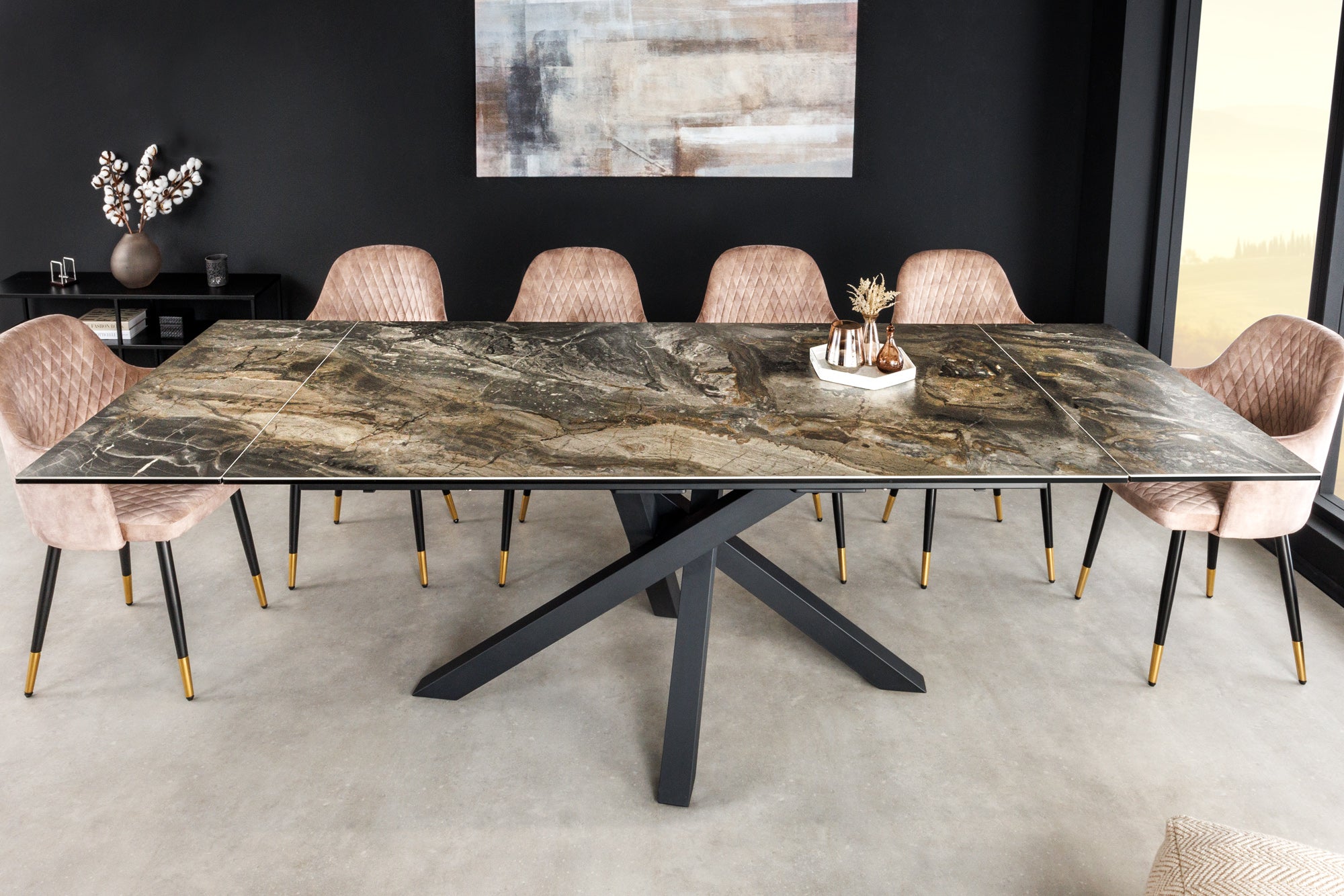 Table à manger extensible MARVELOUS 180-220-260cm en céramique marbre taupe fabriquée en Italie