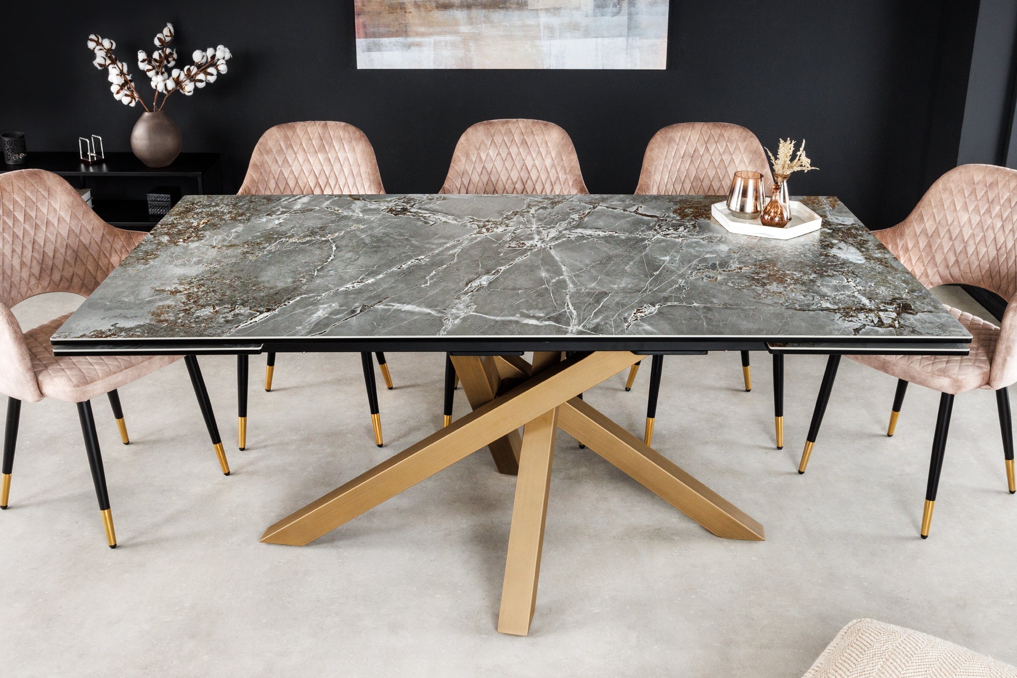 Table à manger extensible MARVELOUS 180-220-260cm gris cuivre rouille céramique fabriquée en Italie