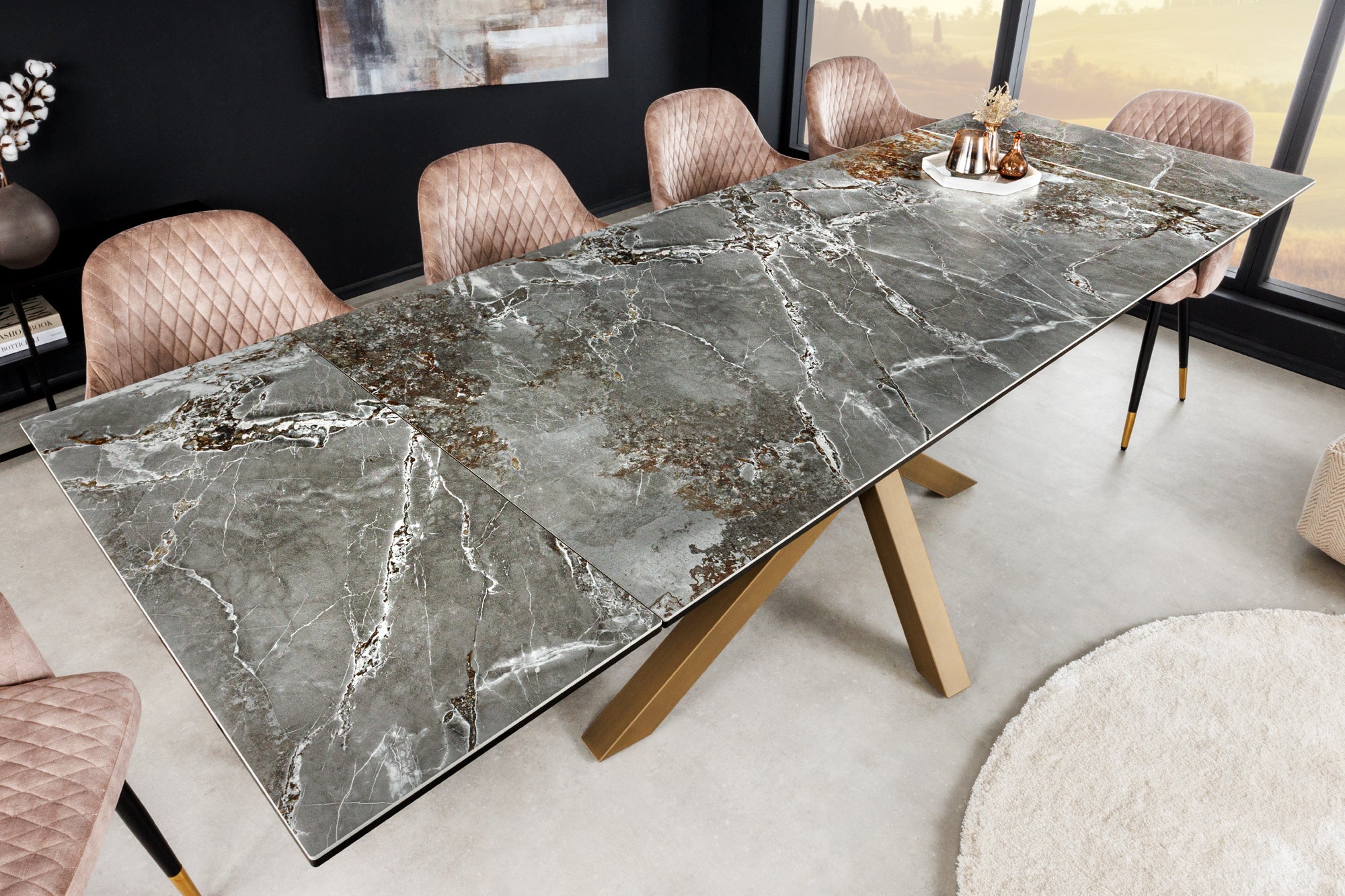 Table à manger extensible MARVELOUS 180-220-260cm gris cuivre rouille céramique fabriquée en Italie