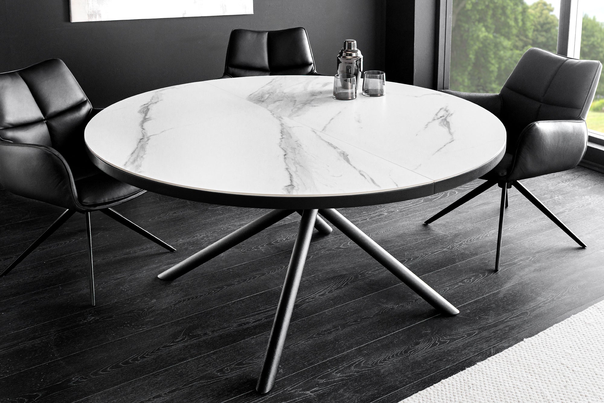 Table à manger extensible MIKADO 120-160 cm en céramique blanche ovale avec structure étoile noire
