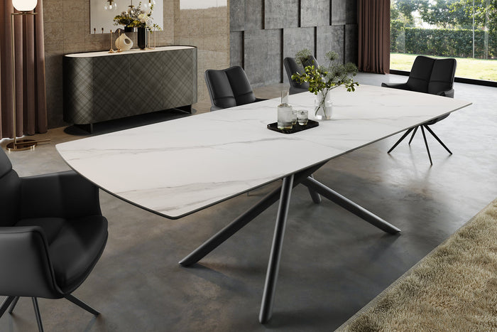 Table à manger extensible MIKADO 180-230 cm céramique blanche structure étoile noire