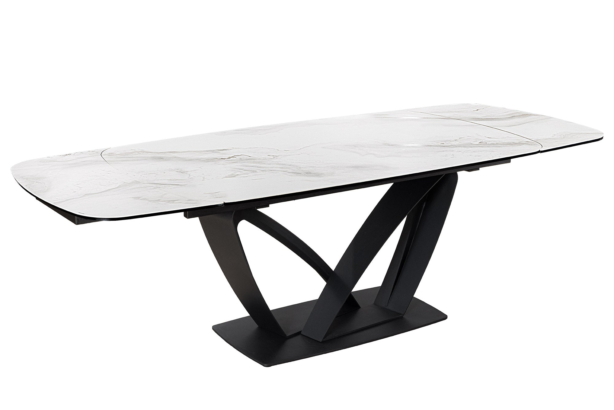 Mesa de comedor extensible PAPILLON 180-260cm cerámica blanca mármol negro metal