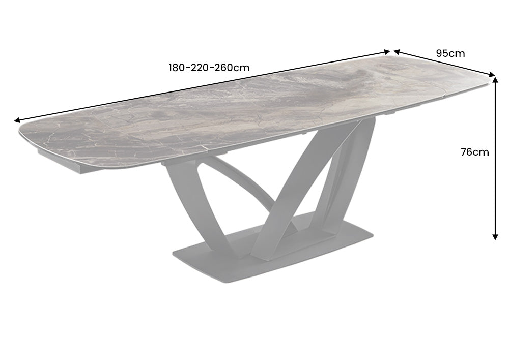 Table à manger extensible PAPILLON 180-260cm taupe céramique marbre métal noir