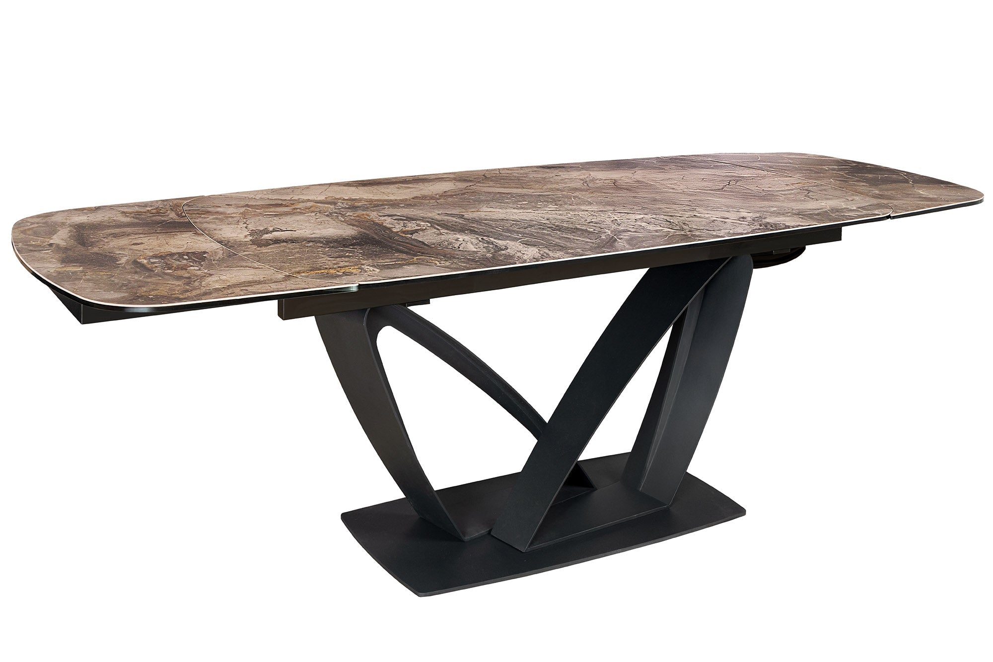 Table à manger extensible PAPILLON 180-260cm taupe céramique marbre métal noir