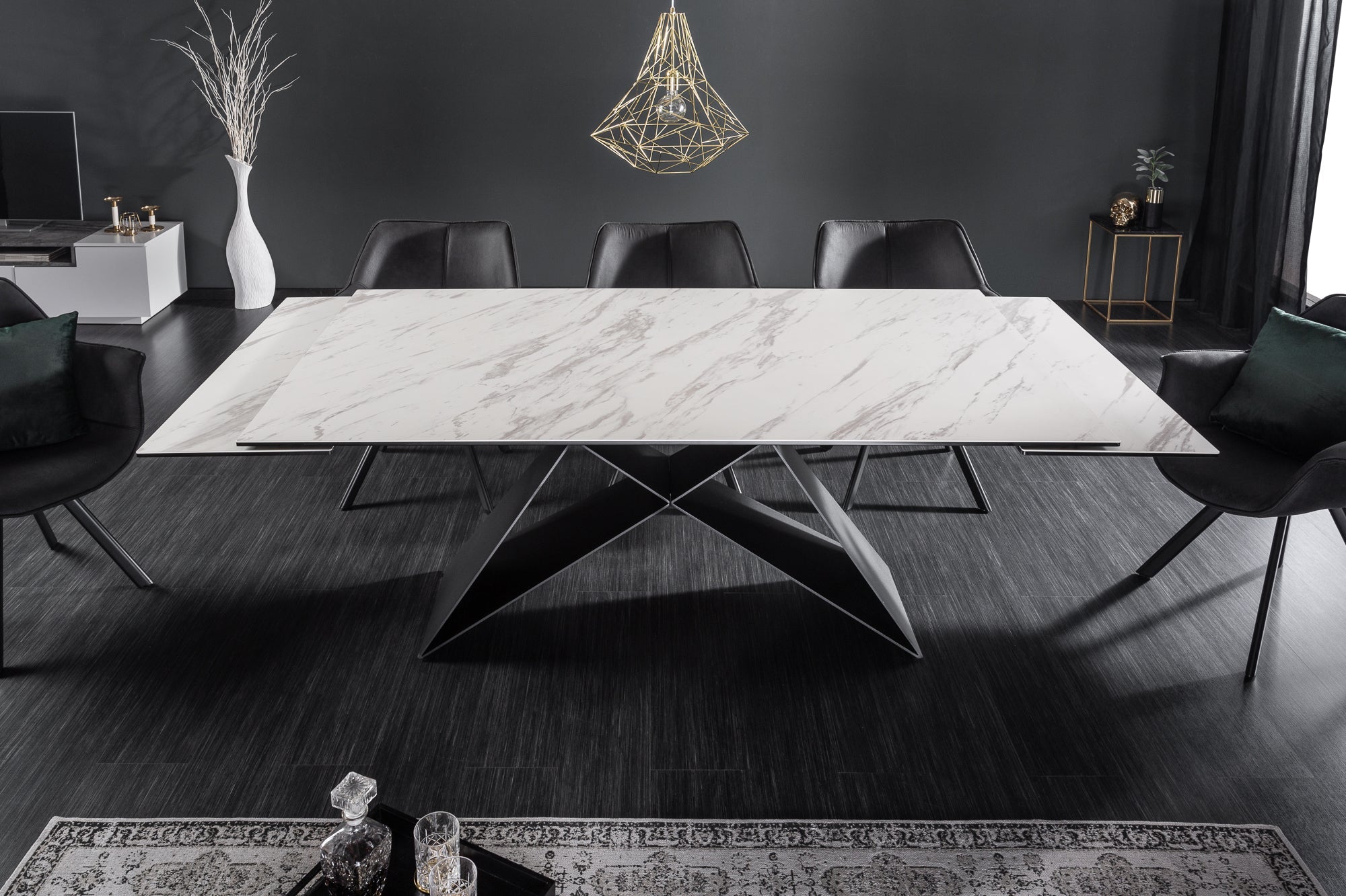 Table à manger extensible PROMETHEUS 180-220-260cm en céramique marbre blanc fabriquée en Italie