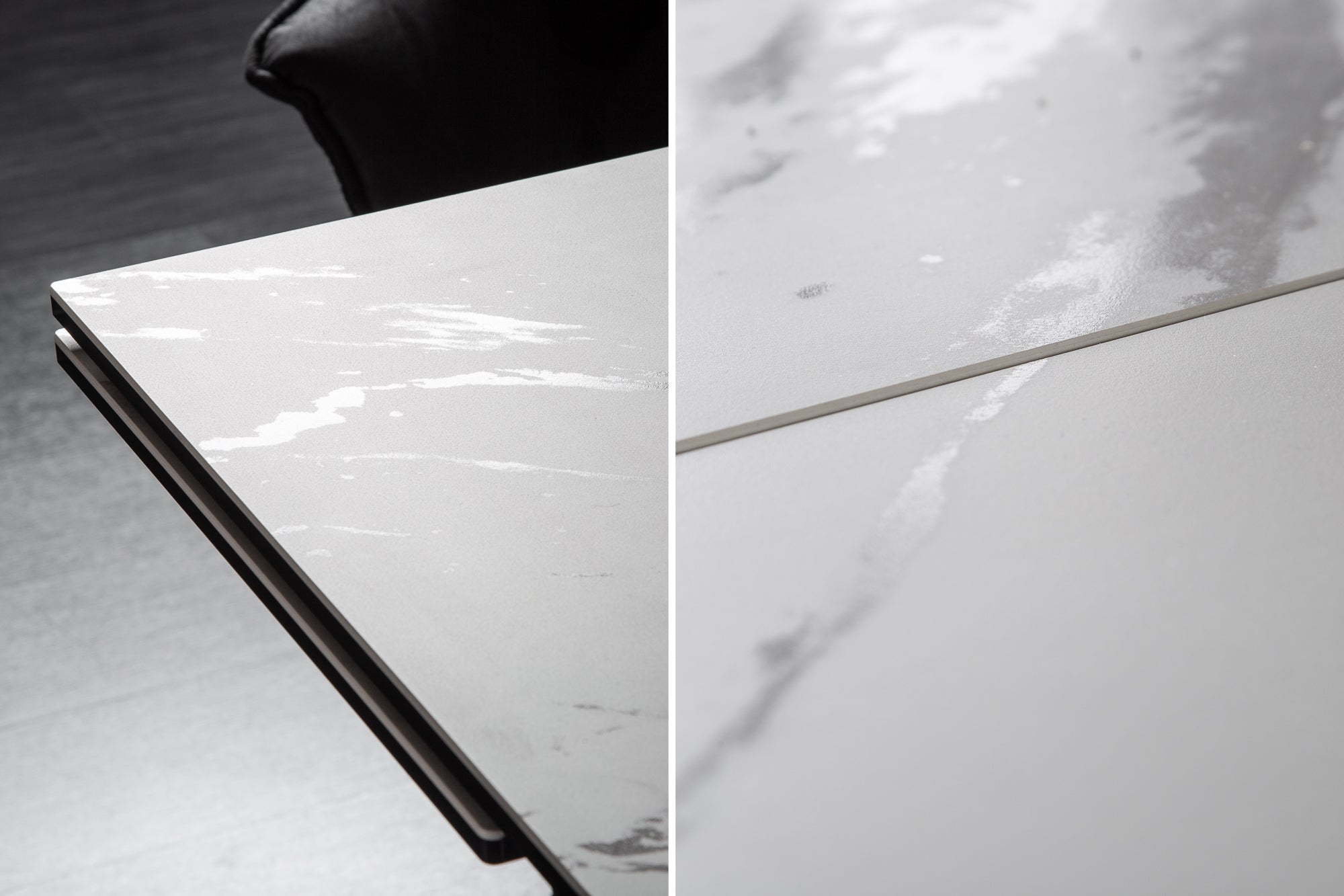 Table à manger extensible PROMETHEUS 180-220-260cm en céramique marbre blanc fabriquée en Italie