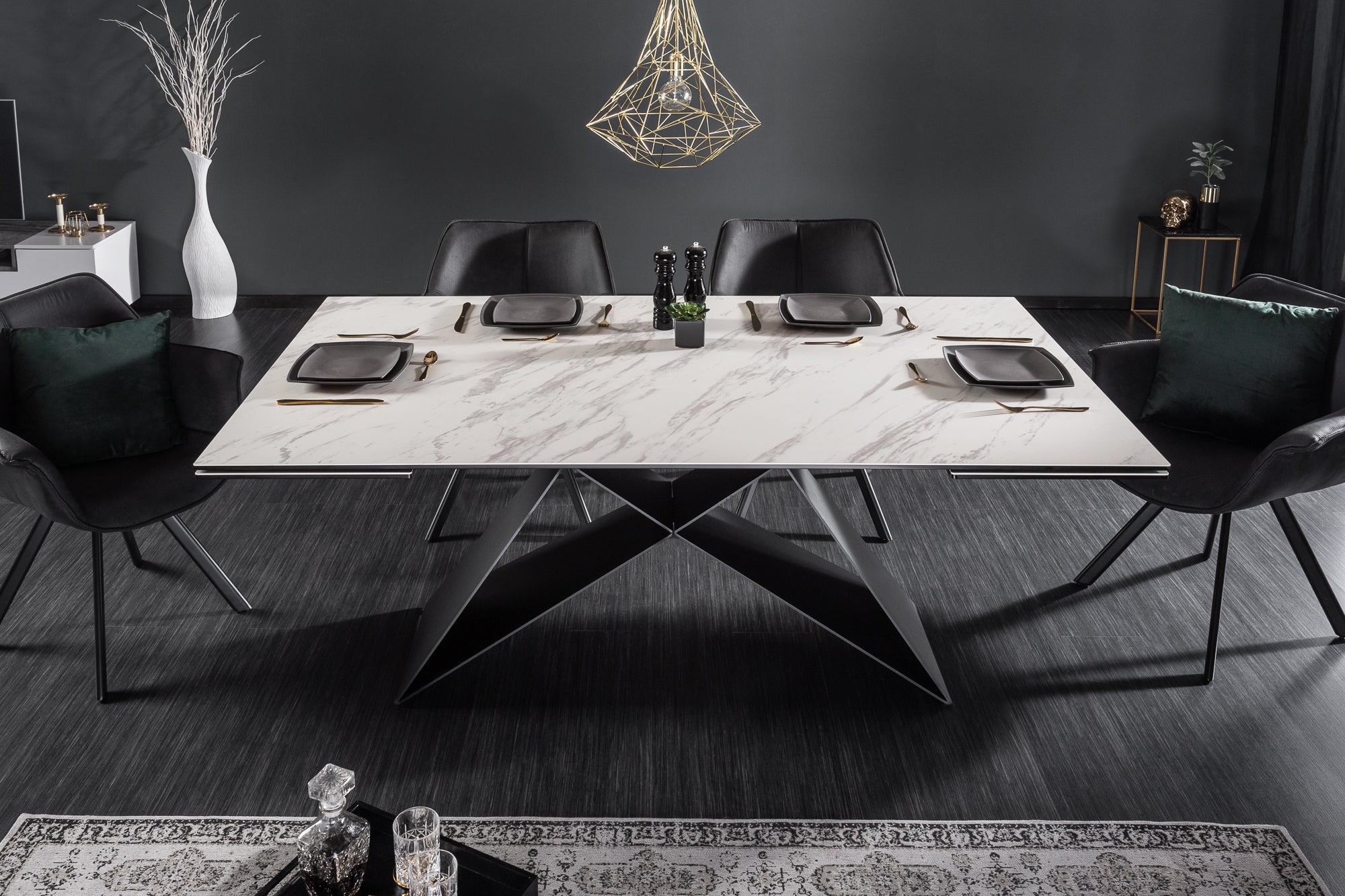 Table à manger extensible PROMETHEUS 180-220-260cm en céramique marbre blanc fabriquée en Italie