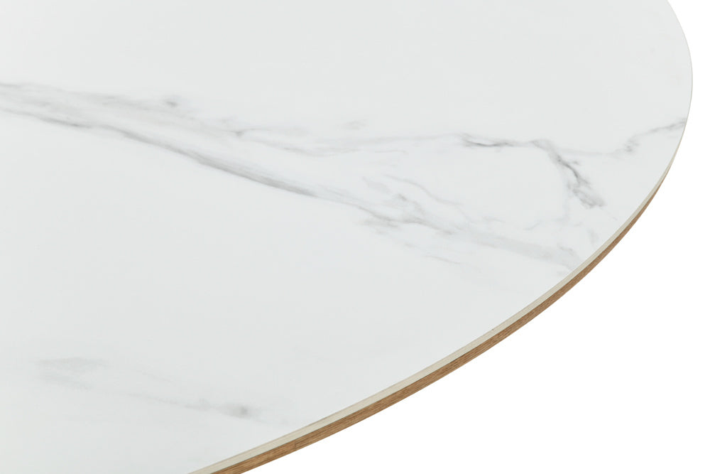 Table à manger extensible UNIQUE 160-200cm bois de chêne naturel blanc base colonne en marbre céramique